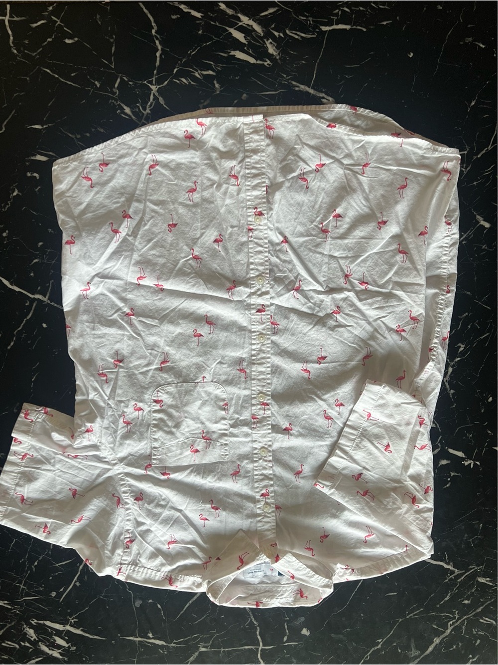 Old Navy White Button-Down Shirt with Pink Flamingo Print